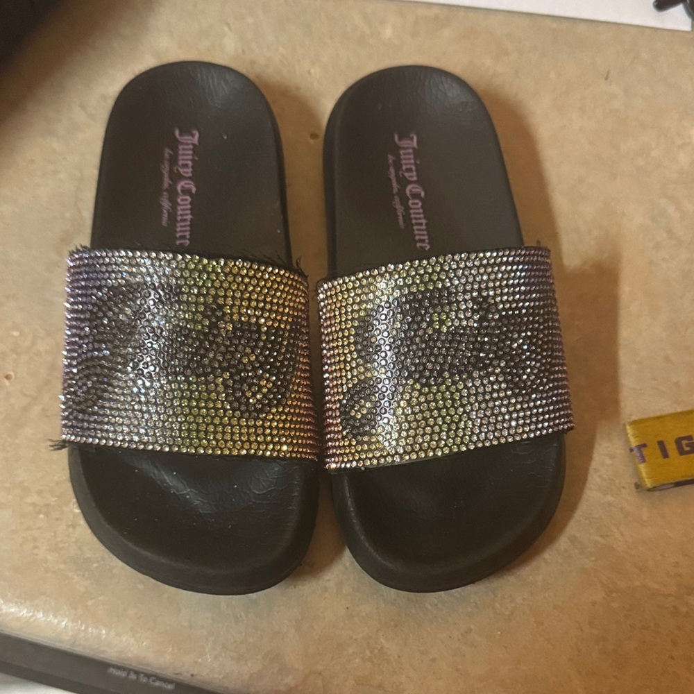 TODDLER Juicy Couture Black Slides with Gold Rhinestones- size 11c